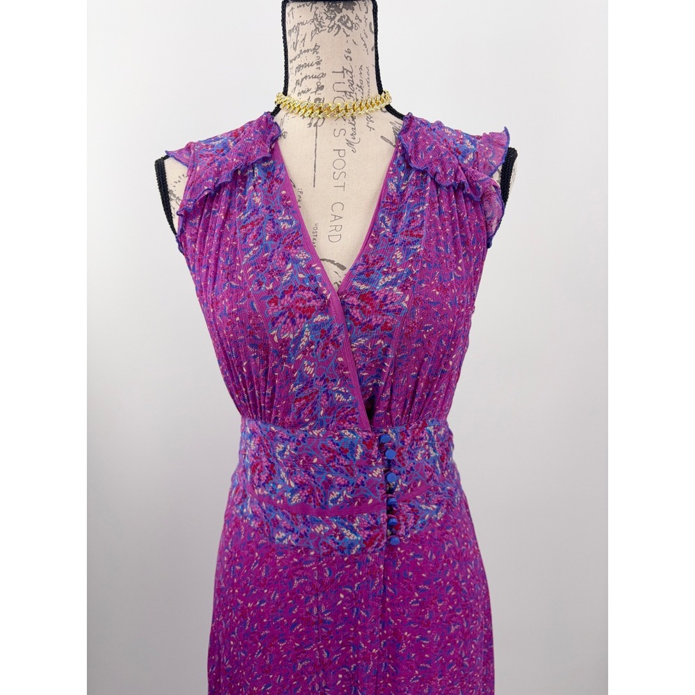 B15 Ba&sh Meryl Midi Dress Womens M Floral Ruffle Asymmetrical Wedding Guest - Picture 5 of 10